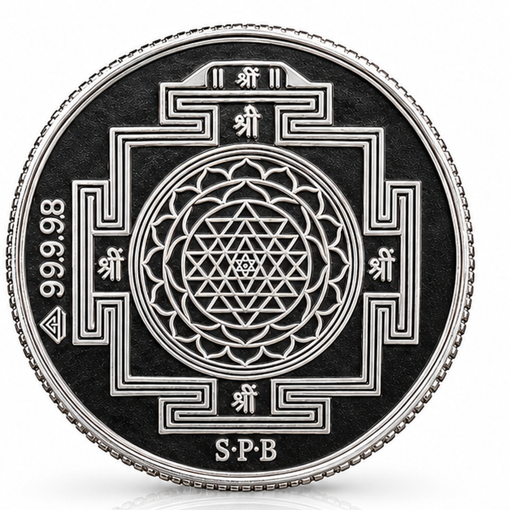 JKP Jewellers 5g silver coin - Shri Yantra side detail — angle 3 of 6