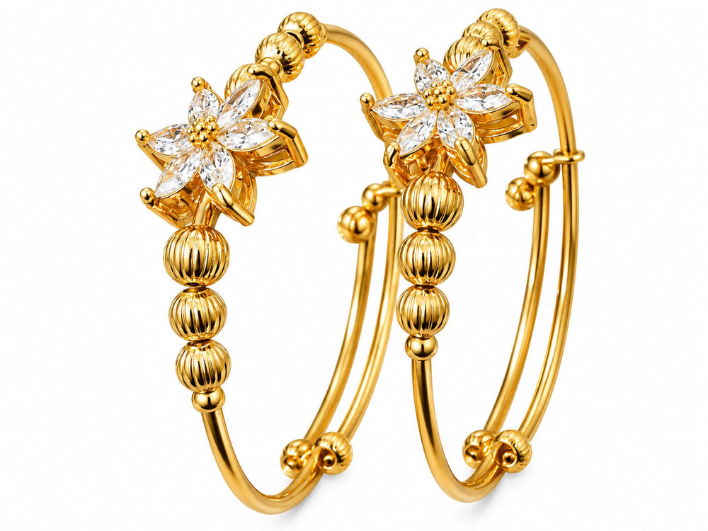 Gold-plated floral bracelet with clear stones – front view — angle 1 of 1